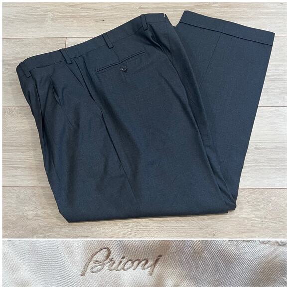 Brioni Cannes 100% Virgin Wool 180s Men's Pleated Dress Pants Gray Size 36R JP - Picture 1 of 13
